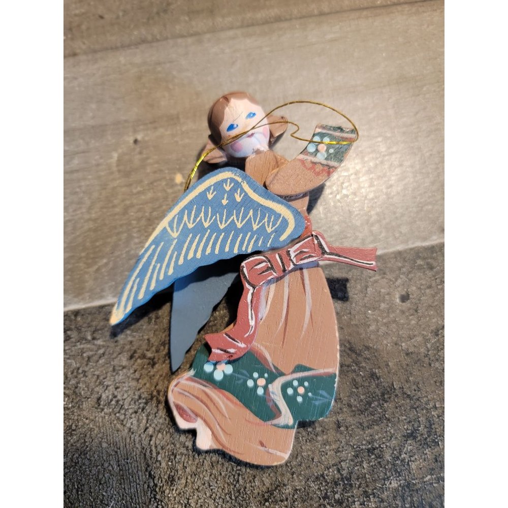 Wooden angel AS IS wings flying ornament xmas - Picture 2 of 5